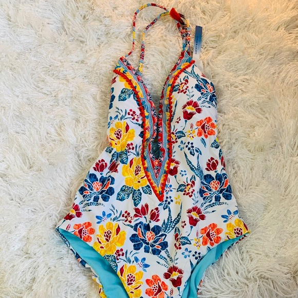 NWT Lucky Brand Las Dalias White Floral One-piece - Picture 2 of 4